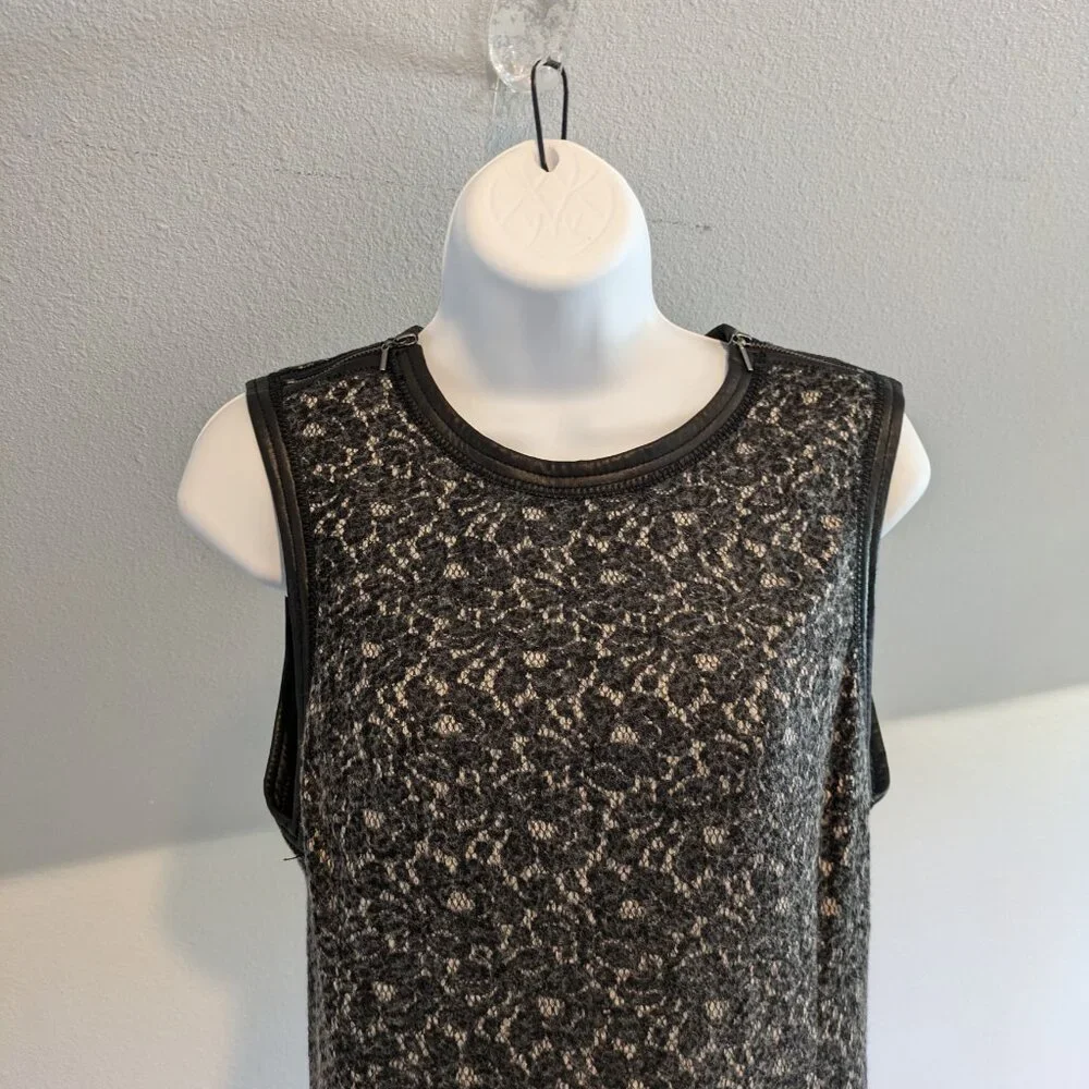 Rebecca Taylor Couquette Bonded Lace Dress Lamb Leather Trim Size 6 - Picture 5 of 16